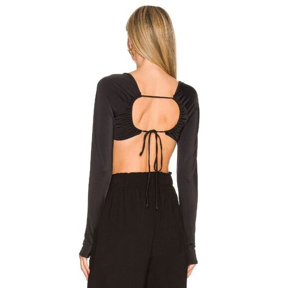 HAH by Free People Keep It Up Top Size XS Noir Open Back Long Sleeve Cropped NEW - Picture 2 of 9